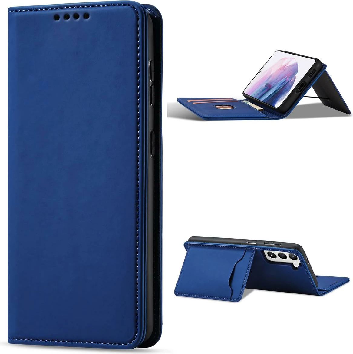 Mbështjellës Hurtel Magnet Card Case për Samsung Galaxy S22+, me kapak, portofol, stand, Blu
