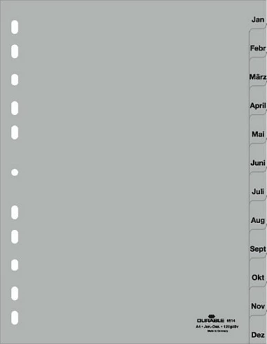 Ndarës mujor Durable A4 Janar–Dhjetor, PP, gri