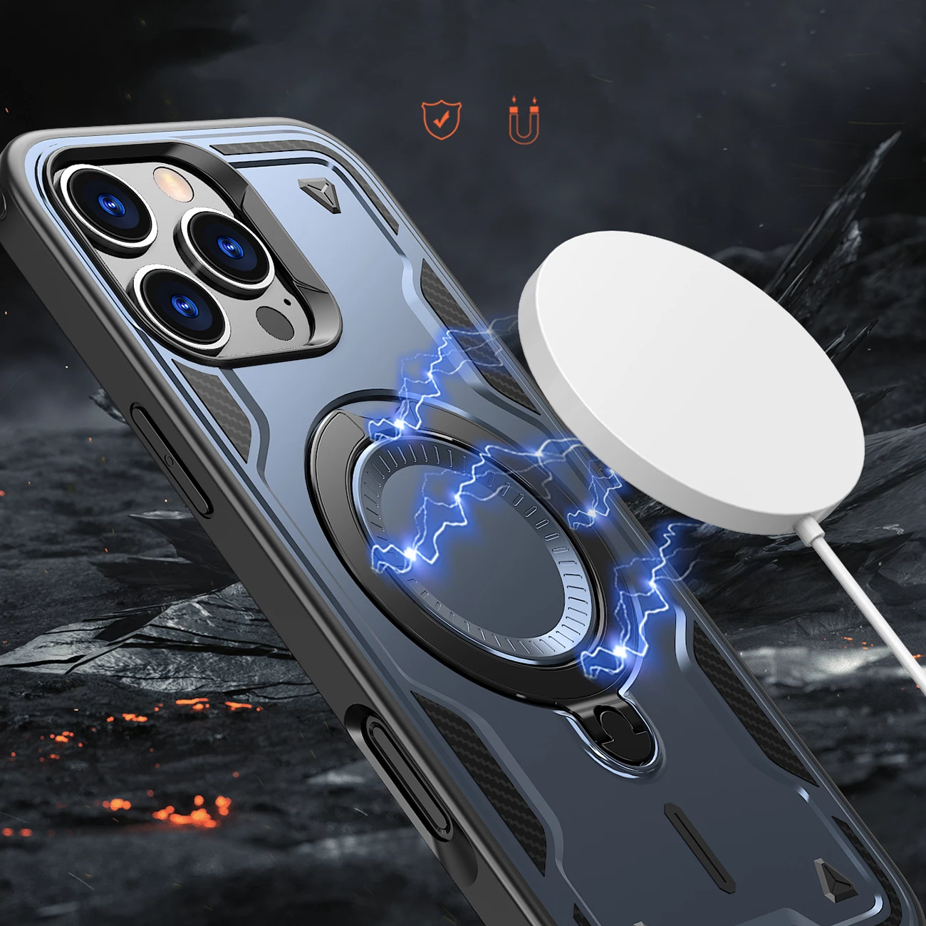 Mbështjellës Hurtel Hybrid Armor Trendy me MagSafe për iPhone 16 Pro, Blu