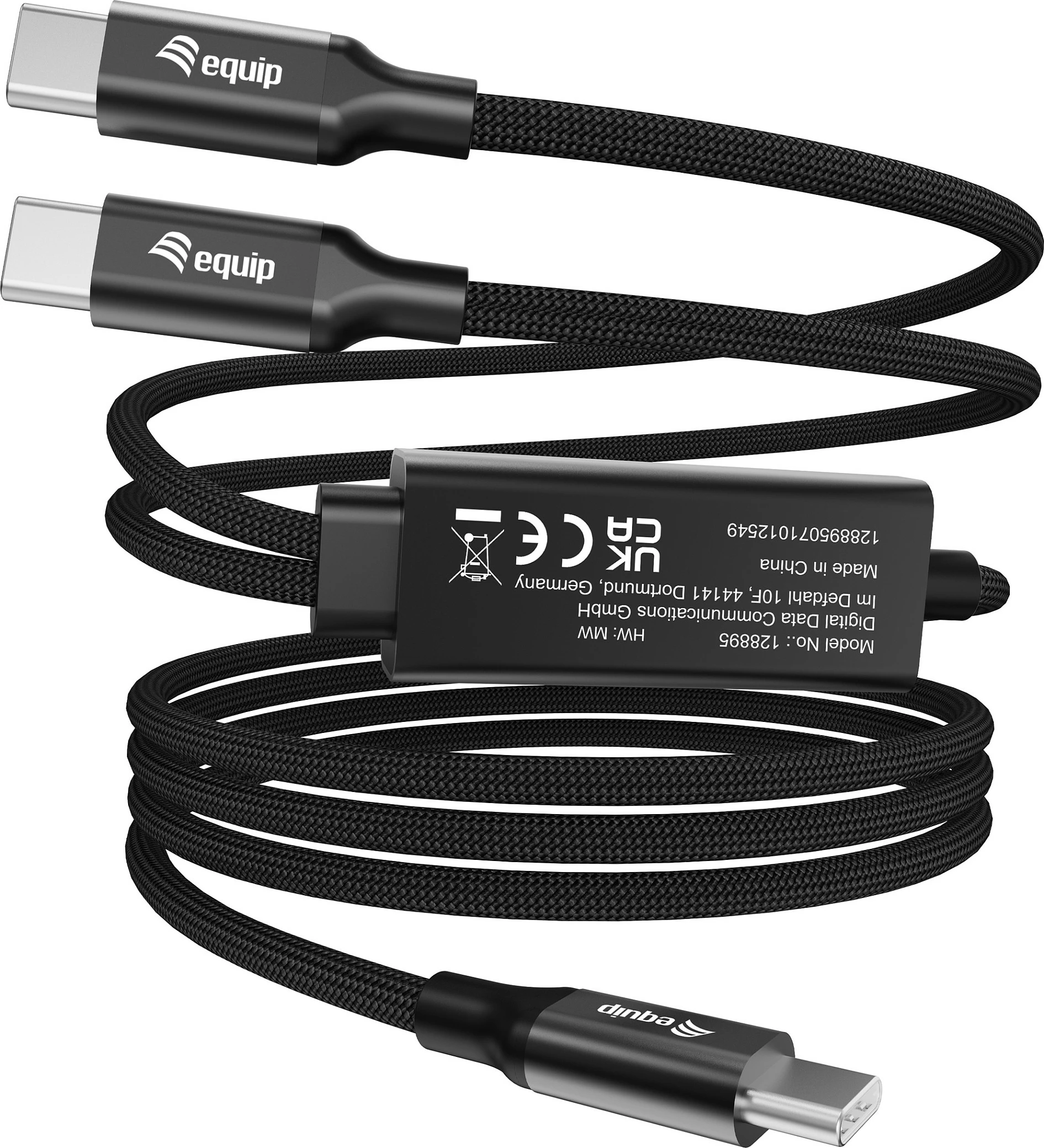 Kabllo USB-C në 2x USB-C (Y) Equip 128895, 1.5 m, PD 140W, USB 2.0, e zezë