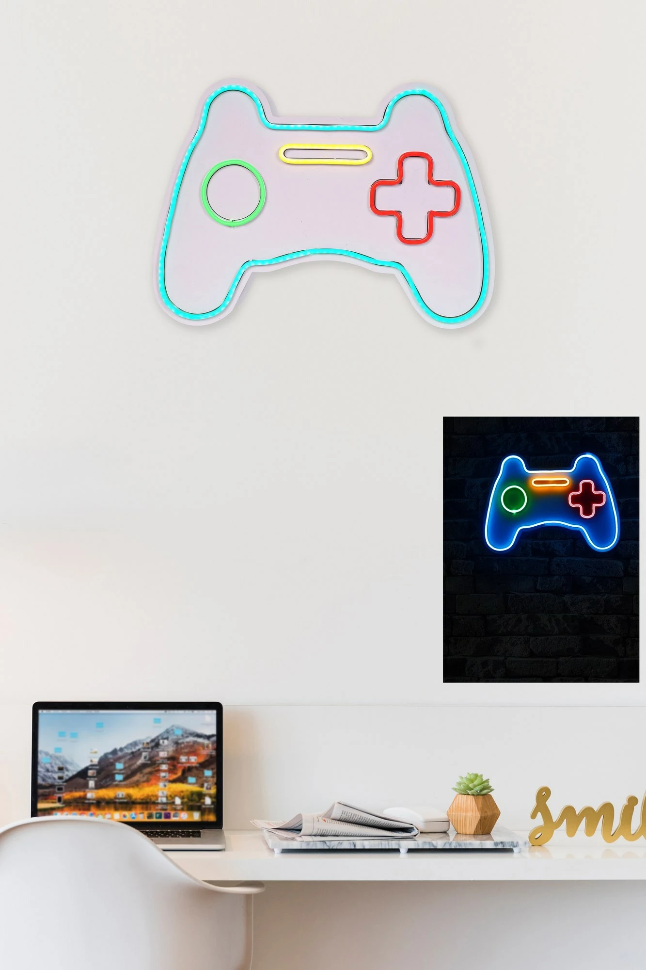 Dritë murale dekorative LED, formë kontrolleri gaming, shumëngjyrëshe, 40x29x3 cm