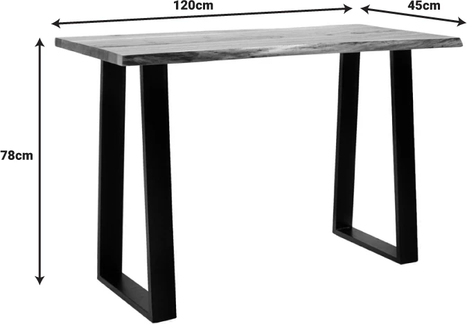 Tavolinë Miles, dru akacie i fortë, trashësi 3.7-4cm, ngjyrë natyrale, këmbë metali të zeza, 120x45x78cm