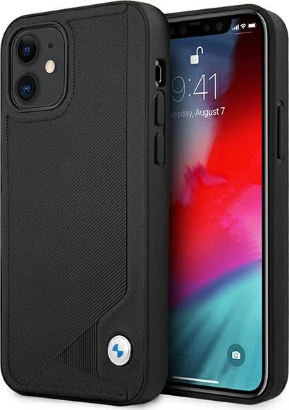 Mbështjellës BMW Deboss për iPhone 12 mini, lëkurë sintetike, i zi