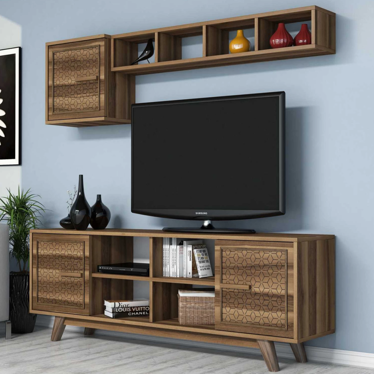 Set mobiljesh TV FH9513.01 melaminë ngjyrë arre 160x35x56.2Hcm