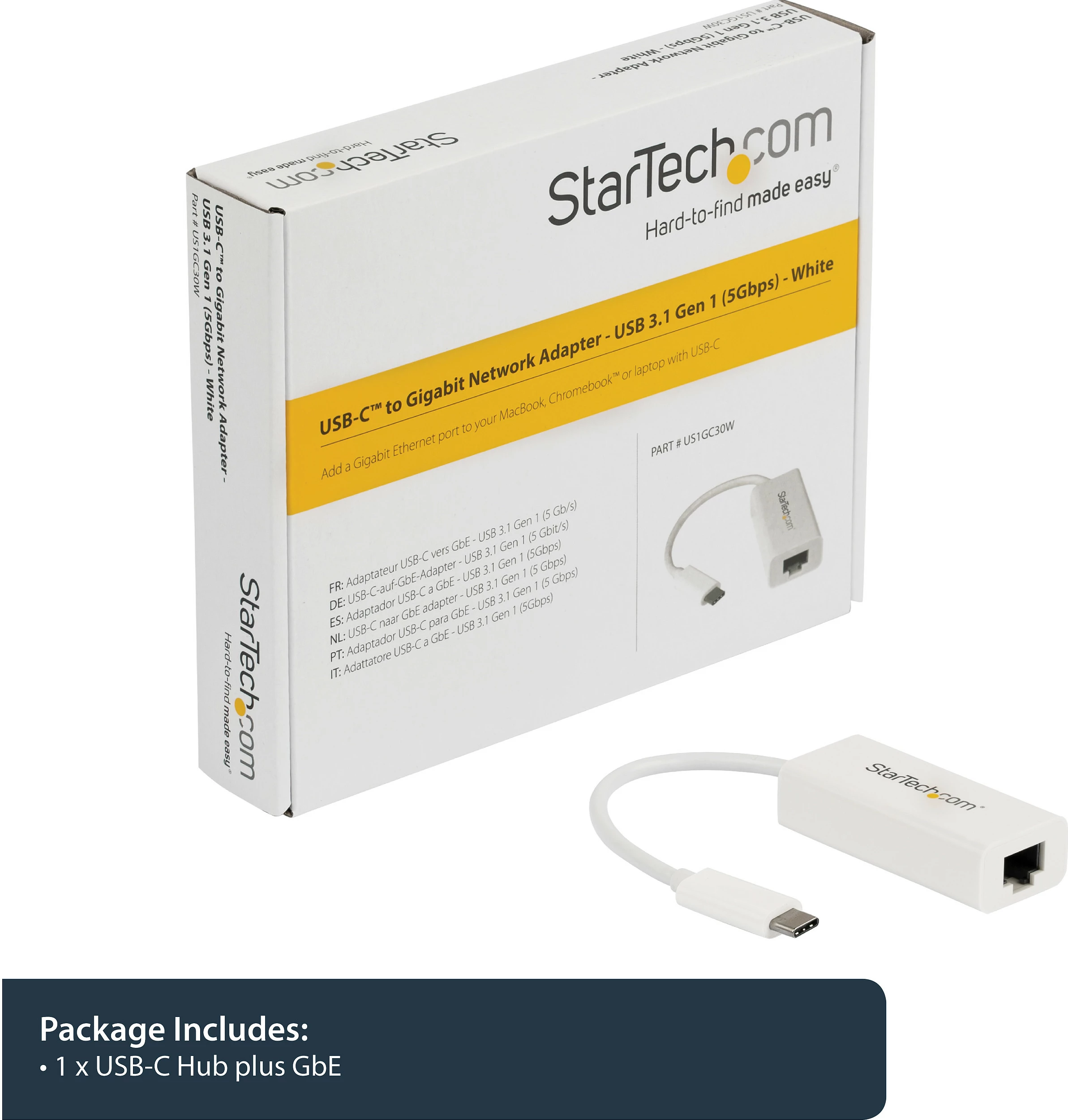 Adapter rrjeti StarTech US1GC30W USB-C në Gigabit Ethernet RJ-45, 10/100/1000, 0.145m, i bardhë