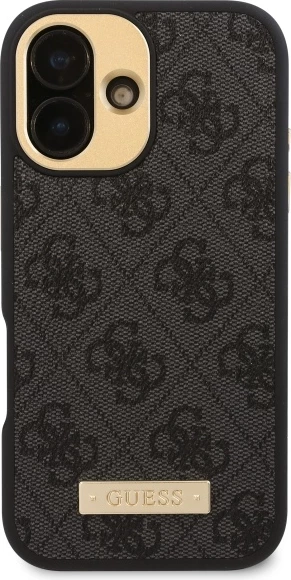 Mbështjellës Guess 4G Logo Plate MagSafe për iPhone 16 Plus, Zi