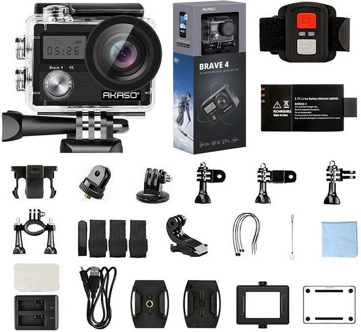 Kamerë sportive Akaso Brave 4, 4K, kënd 170°, 20MP, e zezë, set me aksesorë
