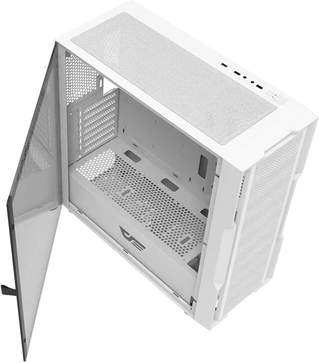 Kasë Darkflash DK431 MESH, Midi Tower, xham i temperuar, pa ventilatorë, e bardhë