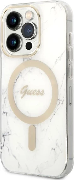 Mbështjellës Guess Marble me MagSafe dhe karikues wireless, për iPhone 14 Pro 6.1", Bardhë