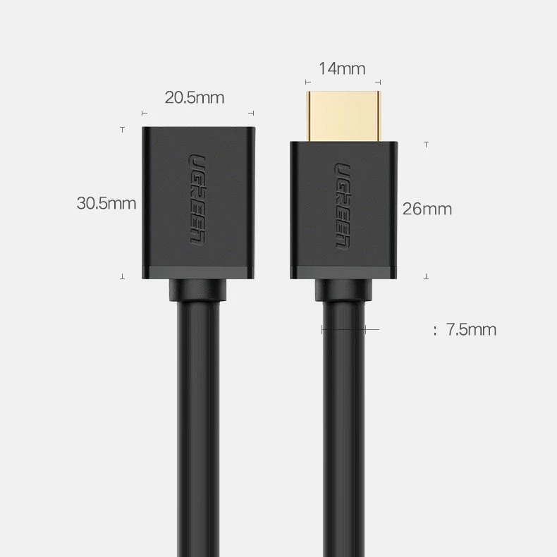 Kabllo HDMI Ugreen HD107 10140, 0.5m, 4K, E zezë