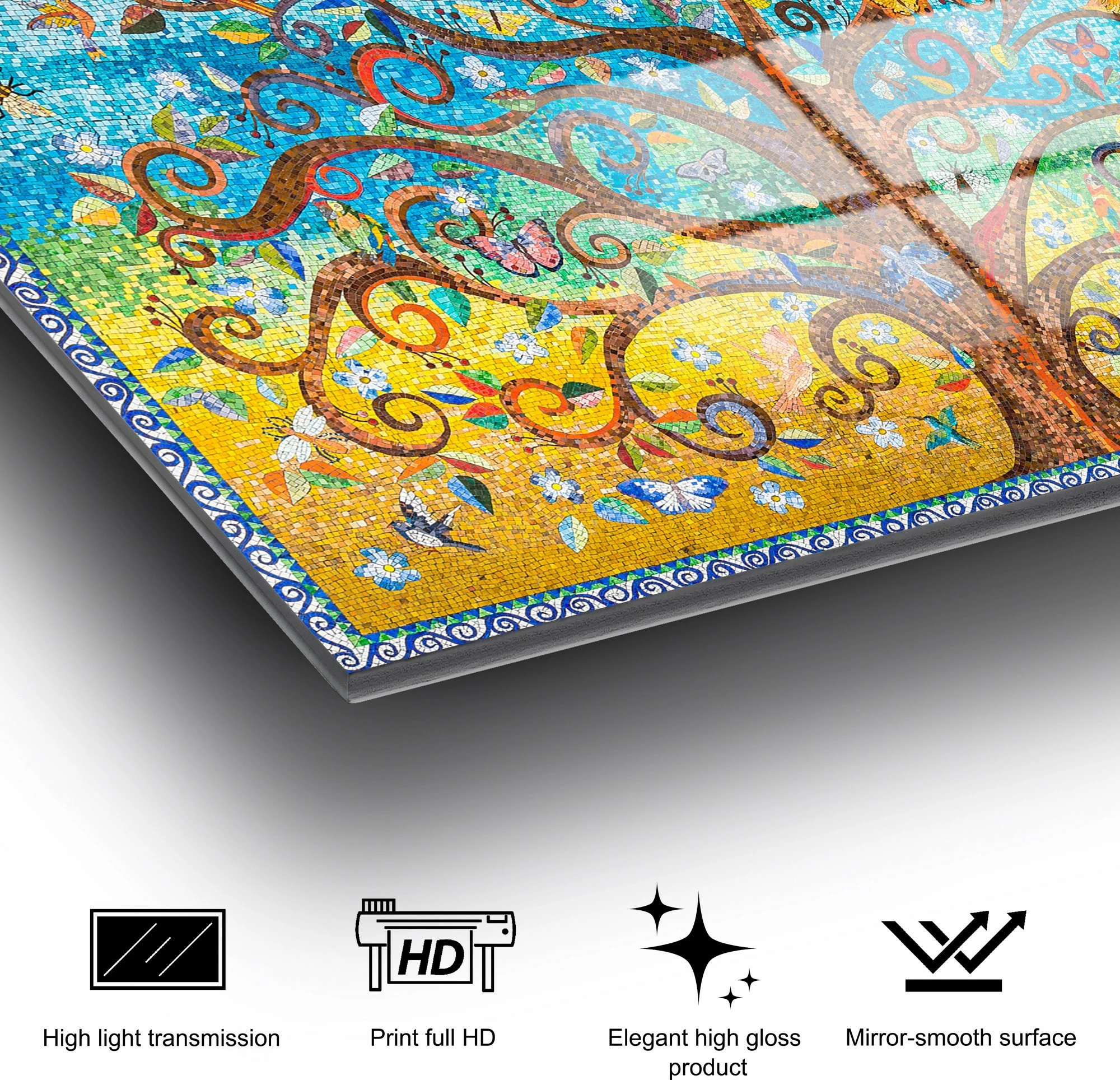 Pikturë dekorative prej xhami të temperuar, 'Pema e Jetës', shumëngjyrëshe, UV-211, 70x100cm