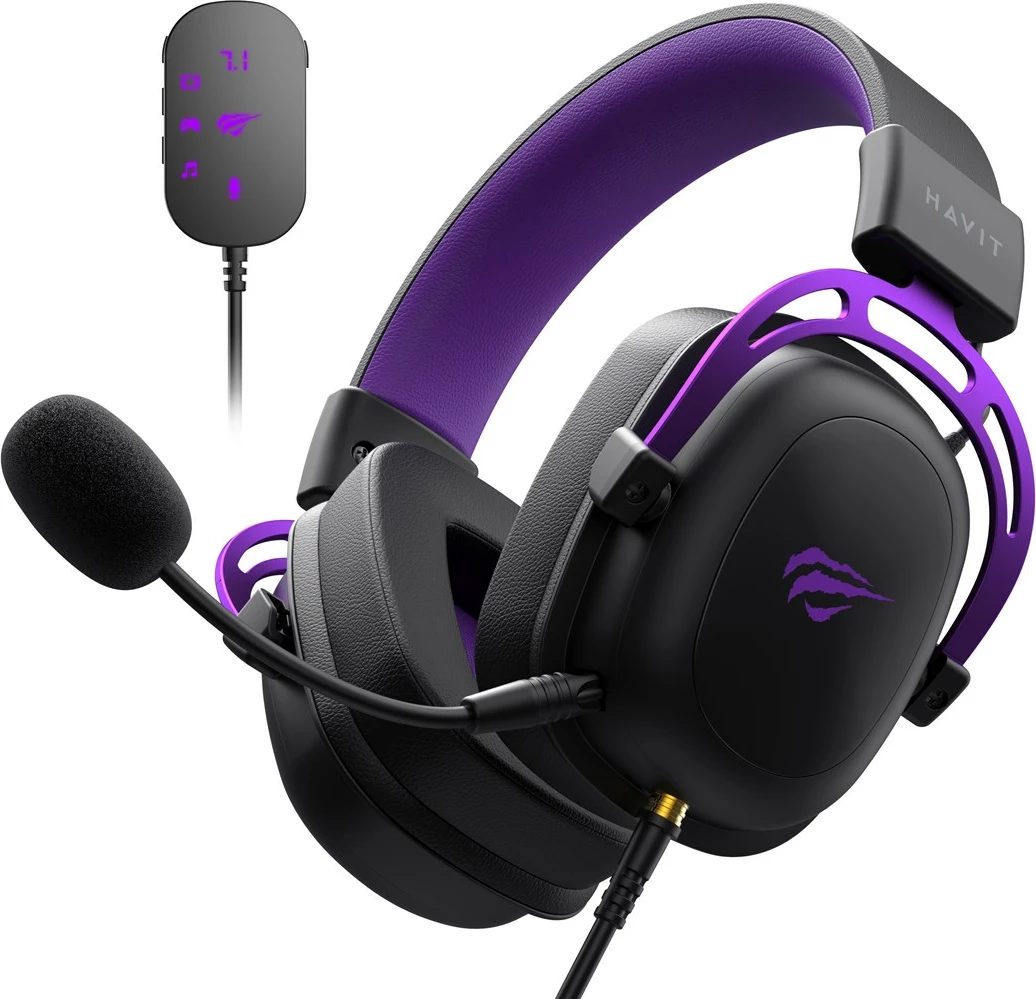 Kufje gaming HAVIT H2002C+U me mikrofon, të zeza dhe vjollcë
