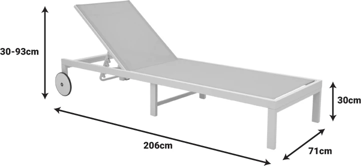 Shezlong Mailo, alumin i zi, tekstilene e zezë, 71x206x30cm