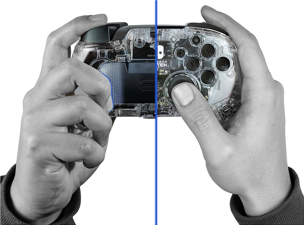 Kontroller wireless PDP për Nintendo Switch, bateri deri 40 orë, transparent/zi