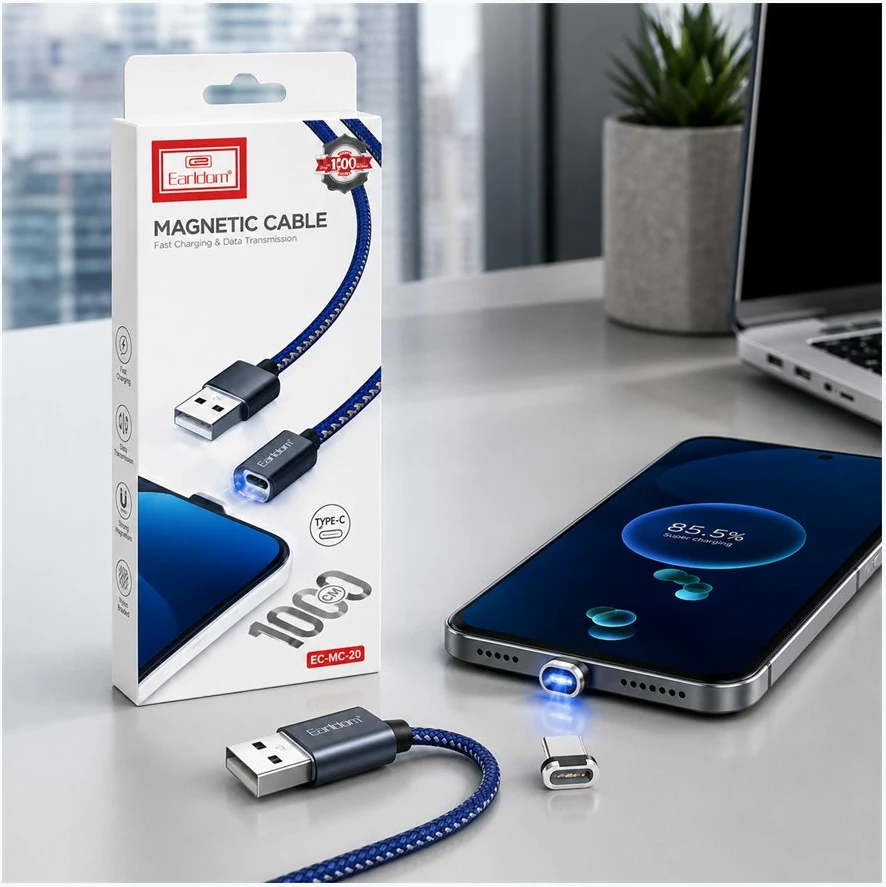Kabllo Magnetike Earldom ET-MC07 3-në-1 për Karikim me Koka Type-C, Lightning dhe Micro USB
