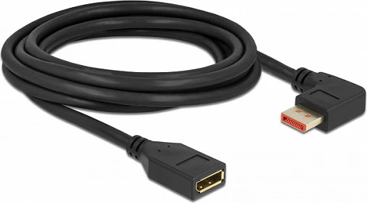 Kabllo zgjatëse DisplayPort DeLOCK, DP 1.4, 3 m, 8K@60Hz, 90° djathtas, e zezë