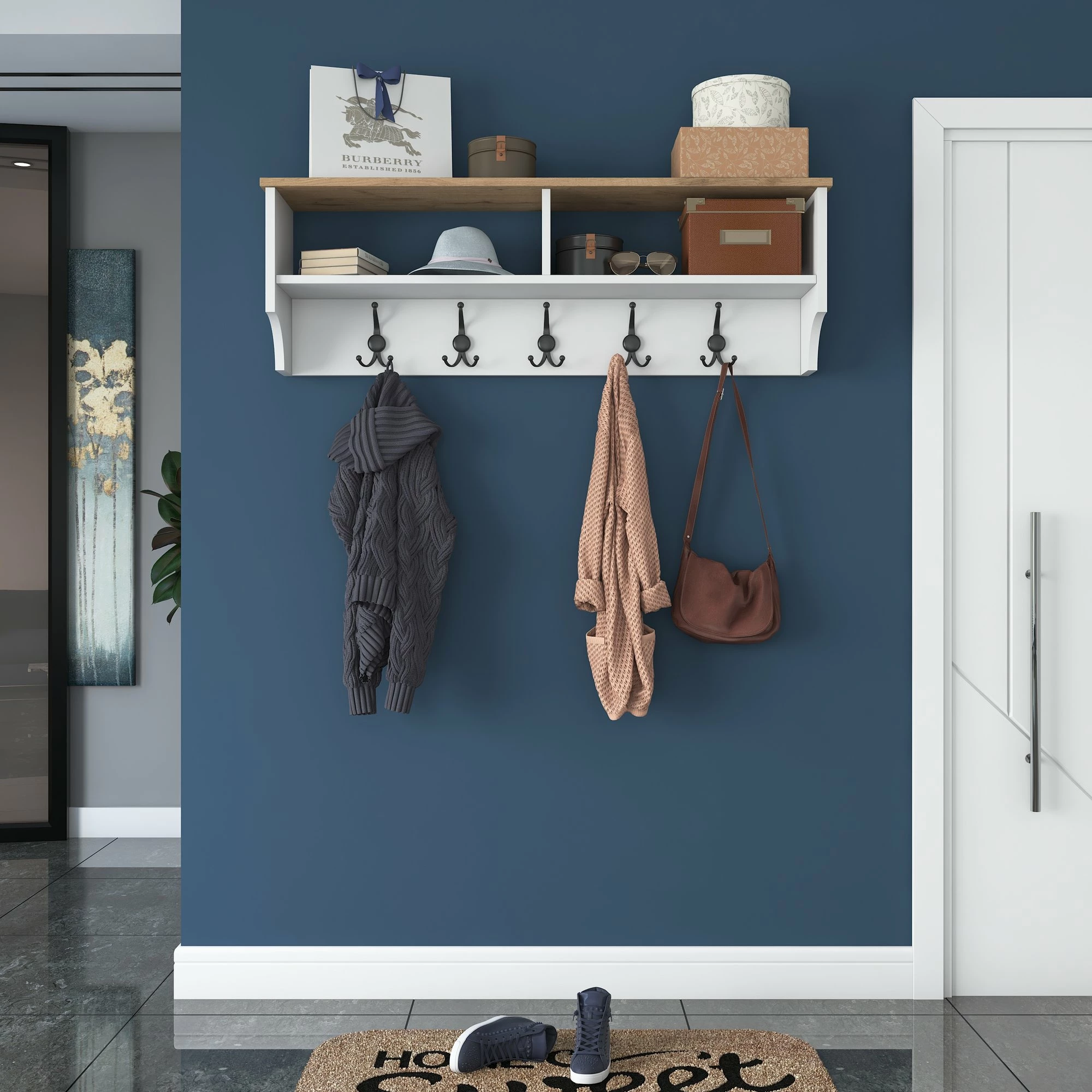 Stendë për korridor, ngjyrë e bardhë dhe arre, P2 - 2460