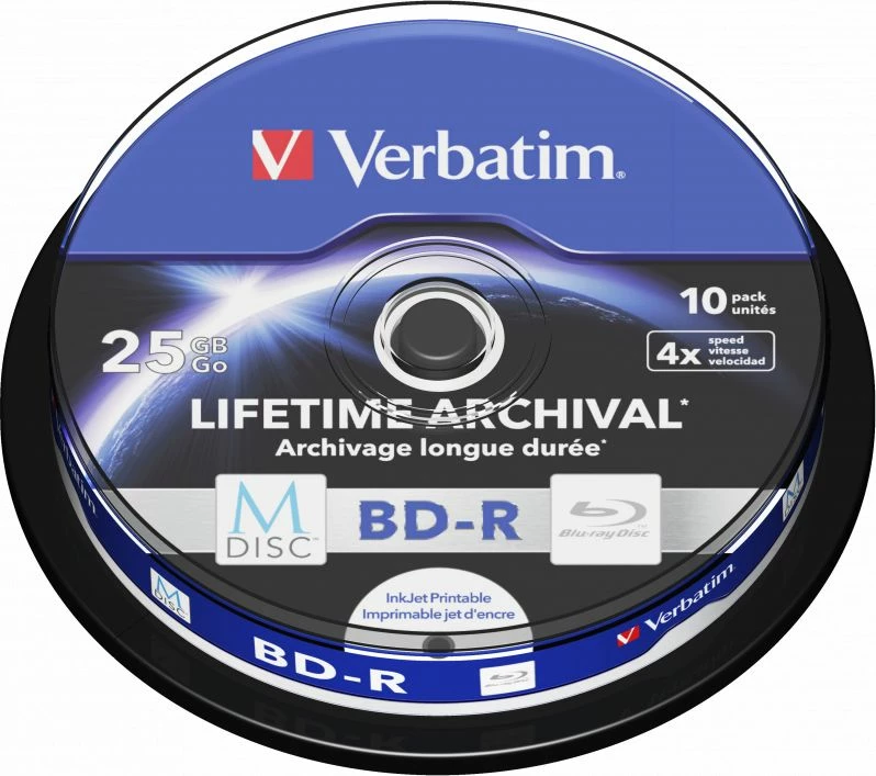 Disk BD-R Verbatim M-DISC VERDVD45118 25GB 4x Inkjet Printable, paketim 10 copë