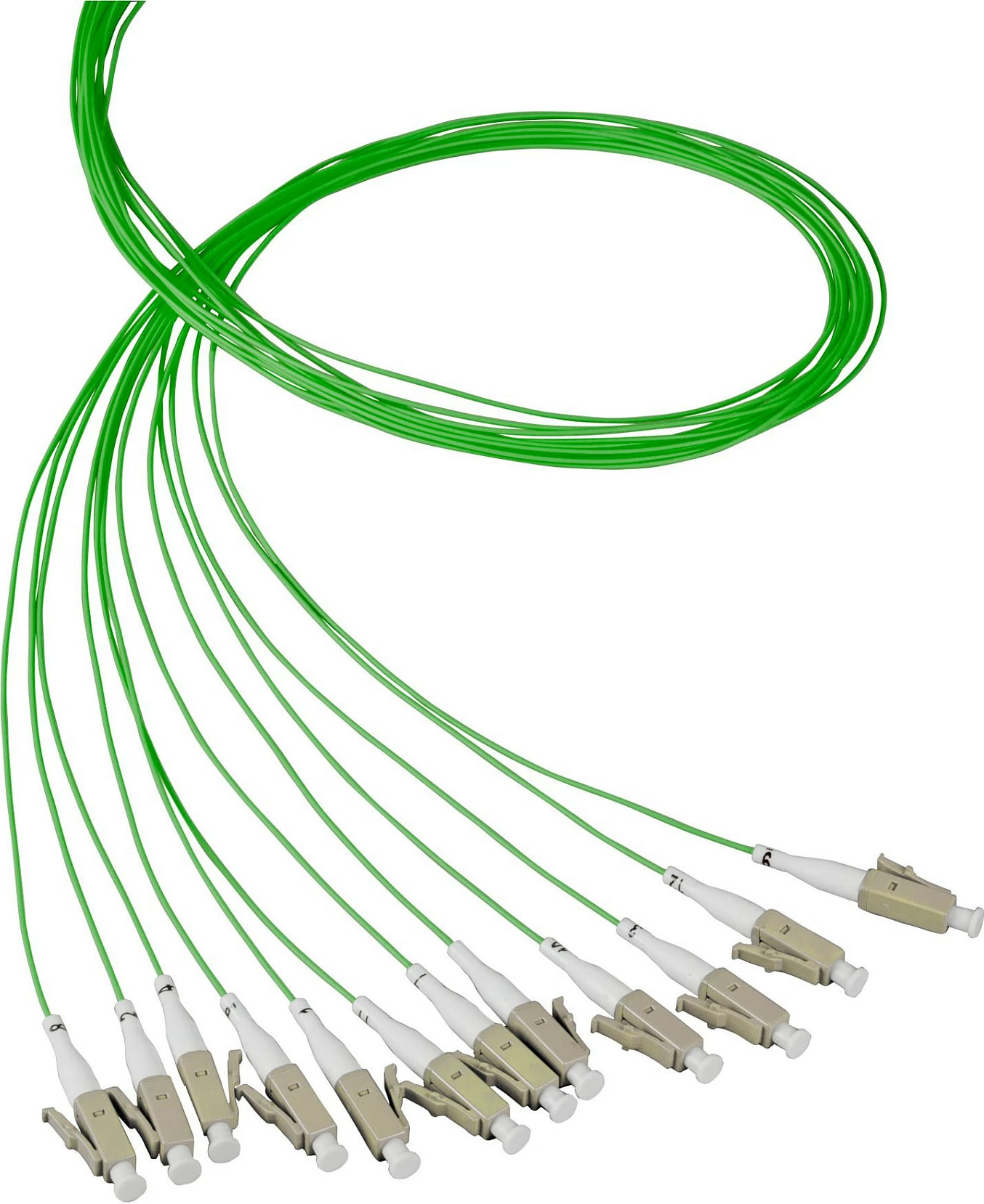 Kabllo fibër optike pigtail EFB Elektronik Faserpigtail LC OM2, 2 m, 12x LC, e gjelbër