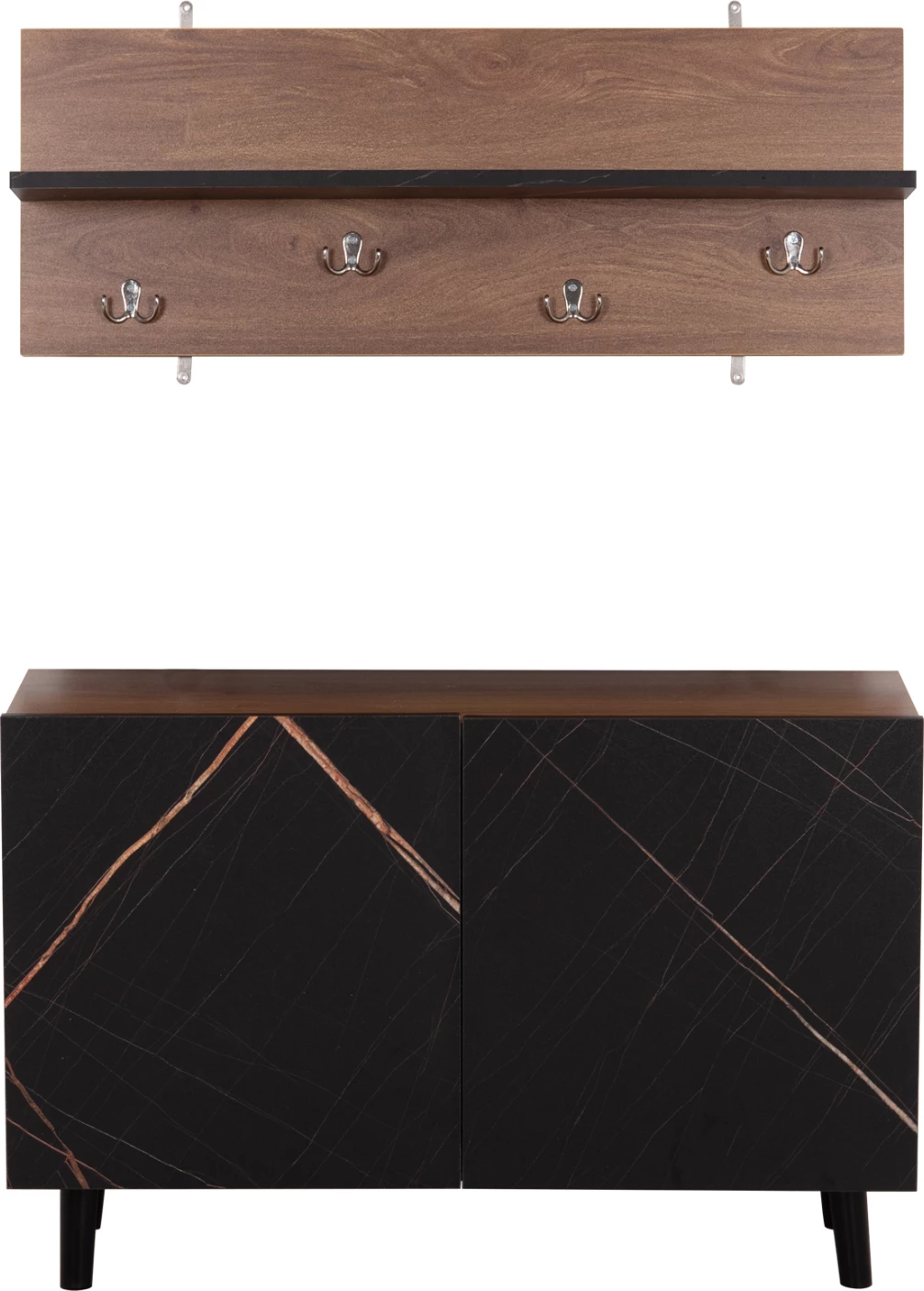 Set mobilje për hyrje Delphine FH8876.13, melamin, mermer i zi-arre, 80x31.5x52 cm