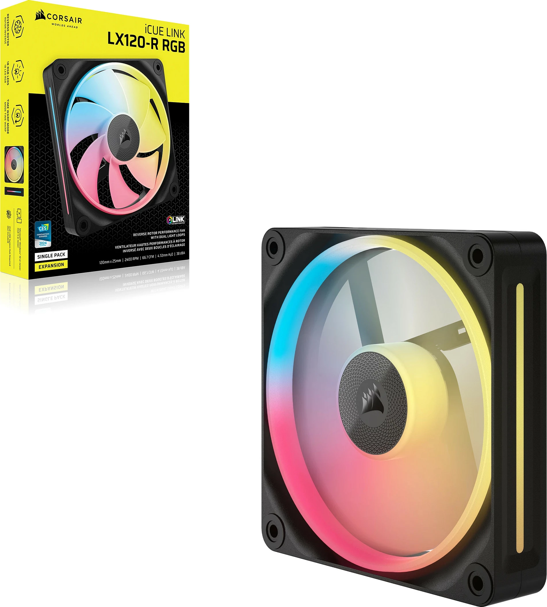 Ventilator për kasë Corsair iCUE Link LX120-R RGB, 120mm, PWM, 2400RPM, i zi