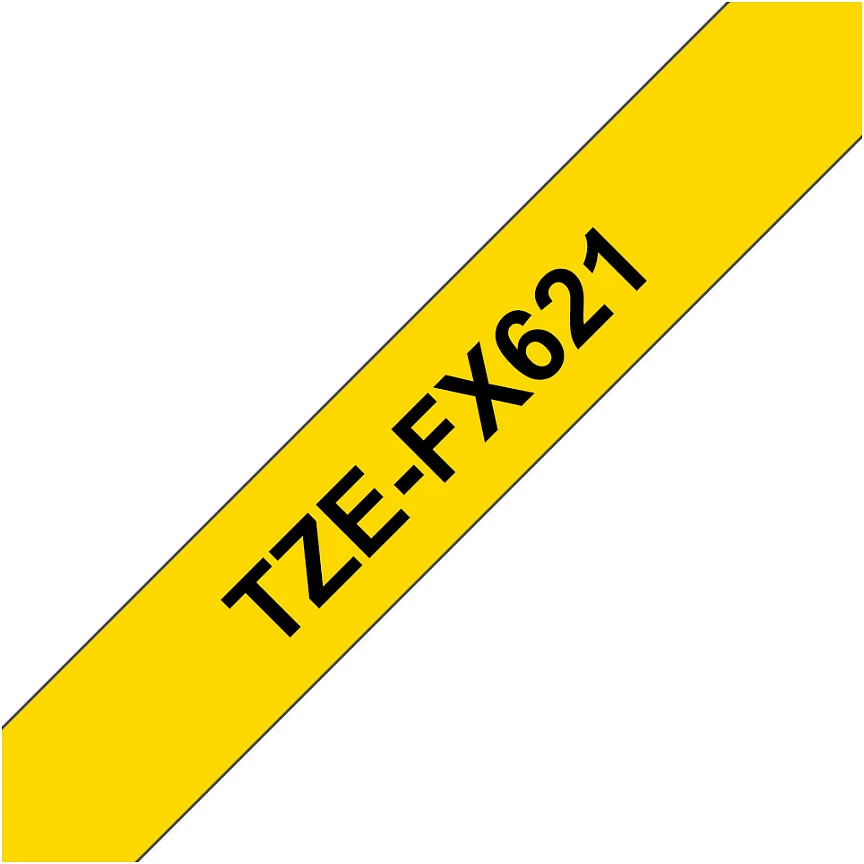 Kasetë shirit etiketimi Brother TZe-FX621, 9 mm x 8 m, laminuar fleksibil, zi në të verdhë