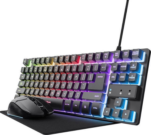 Set gaming Trust GXT794 3-në-1, tastierë TKL QWERTZ, Maus, Mauspad, RGB