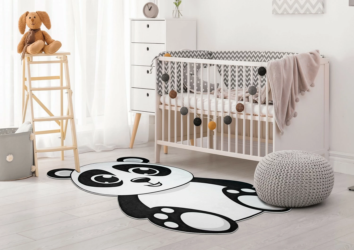 Qilim për fëmijë, dizajn panda, 100x160cm, Conceptum Hypnose Kids-1, i bardhë/zi