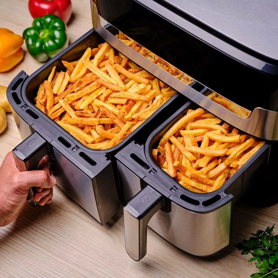 Fritezë me ajër Tefal Dual Easy Fry & Grill EY905D10 5.2 L + 3.1 L, e zezë/argjendtë