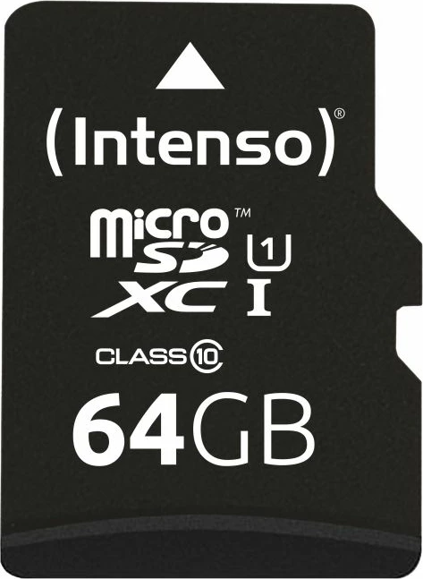 Kartelë memorje microSDXC Intenso UHS-I Premium 64GB Class 10 deri 45MB/s, e zezë, me adapter SD