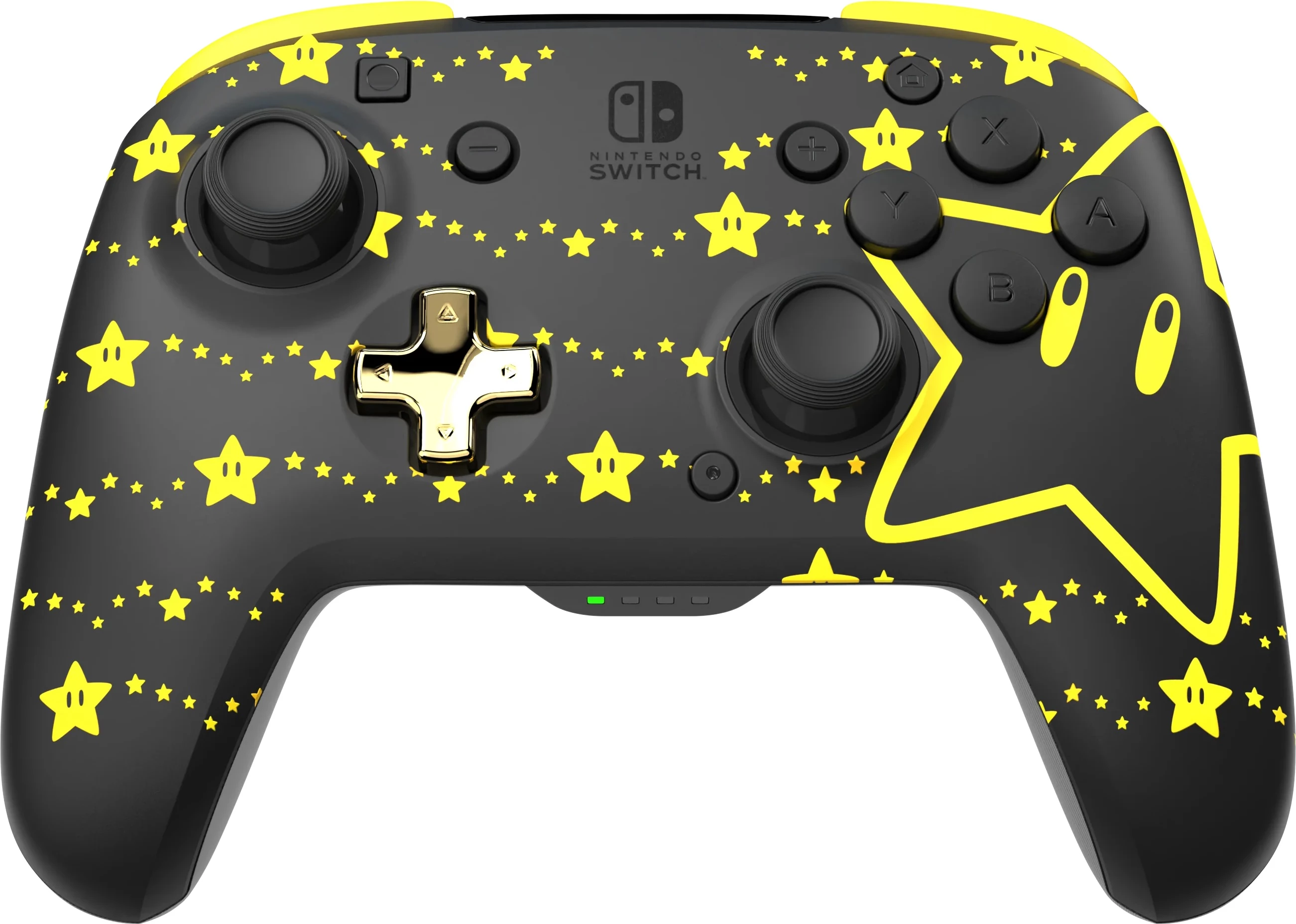 Kontroller pa tela PDP REMATCH GLOW Super Star për Nintendo Switch, bateri 40 orë, butona mbrapa të programueshëm, glow-in-the-dark, i zi/verdhe