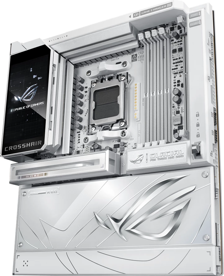 Pllakë amë ASUS ROG Crosshair X870E Glacial, AM5, DDR5, E-ATX, Wi‑Fi, Bluetooth 5.4, e bardhë