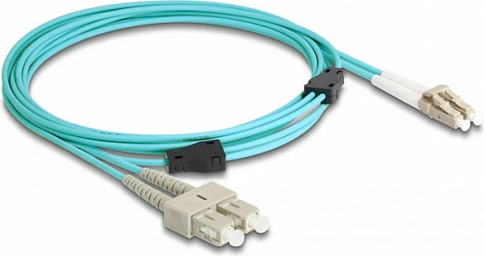 Kabllo optike DeLOCK LC Duplex në SC Duplex, OM3 multimode, 3 m, e blinduar, Aqua