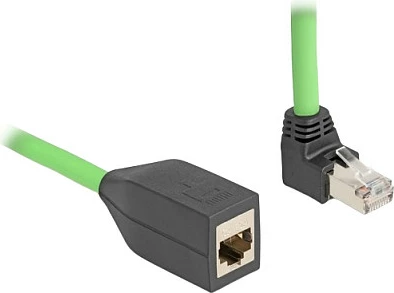 Kablë zgjatëse rrjeti DeLOCK RJ45 Cat6a 5 m, prizë këndore në lart në fole, S-FTP, PUR/TPU, e gjelbër