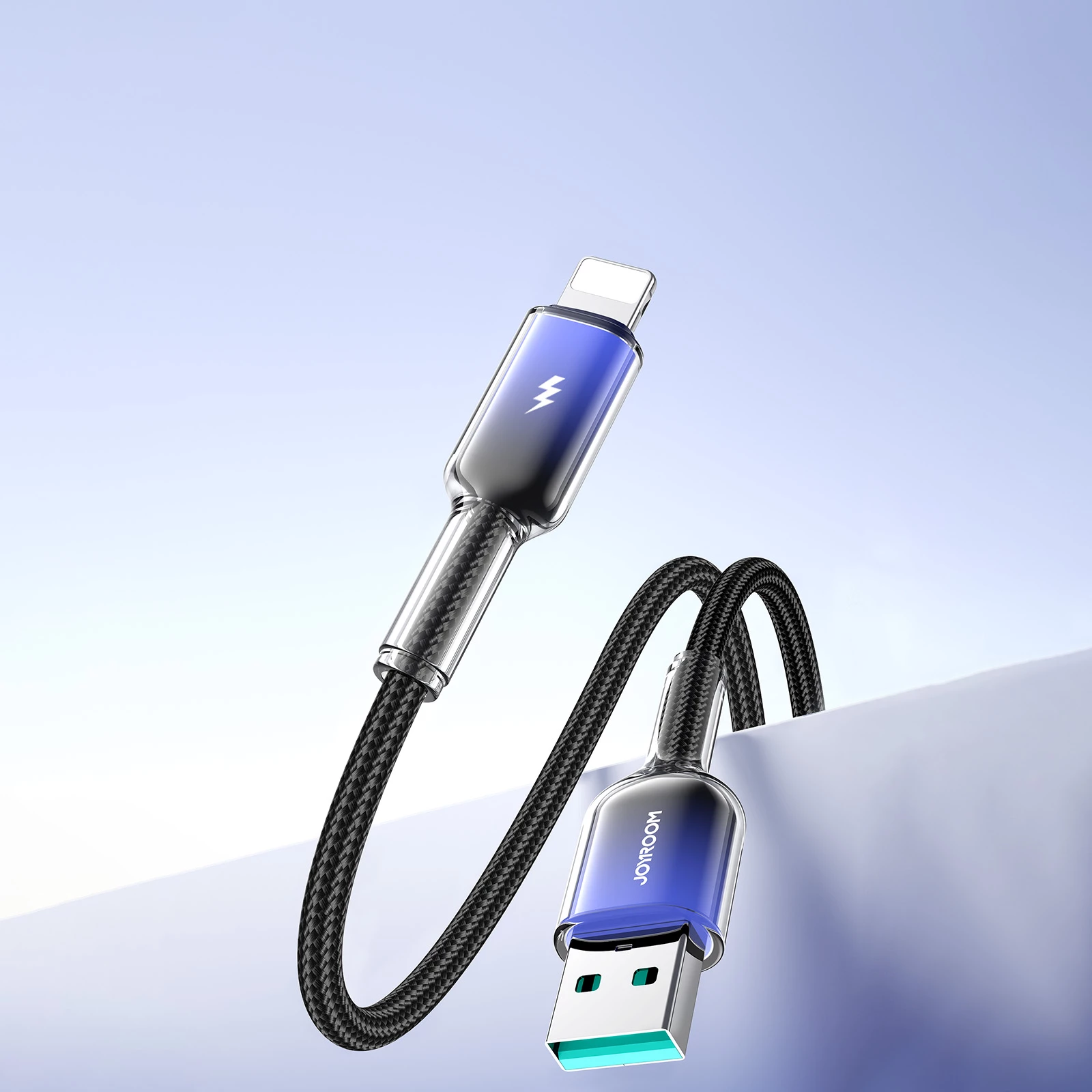 Kabllo Joyroom S-A42 Crystal-Clear Series, USB-A në Lightning, 1.2m, 3A, e zezë