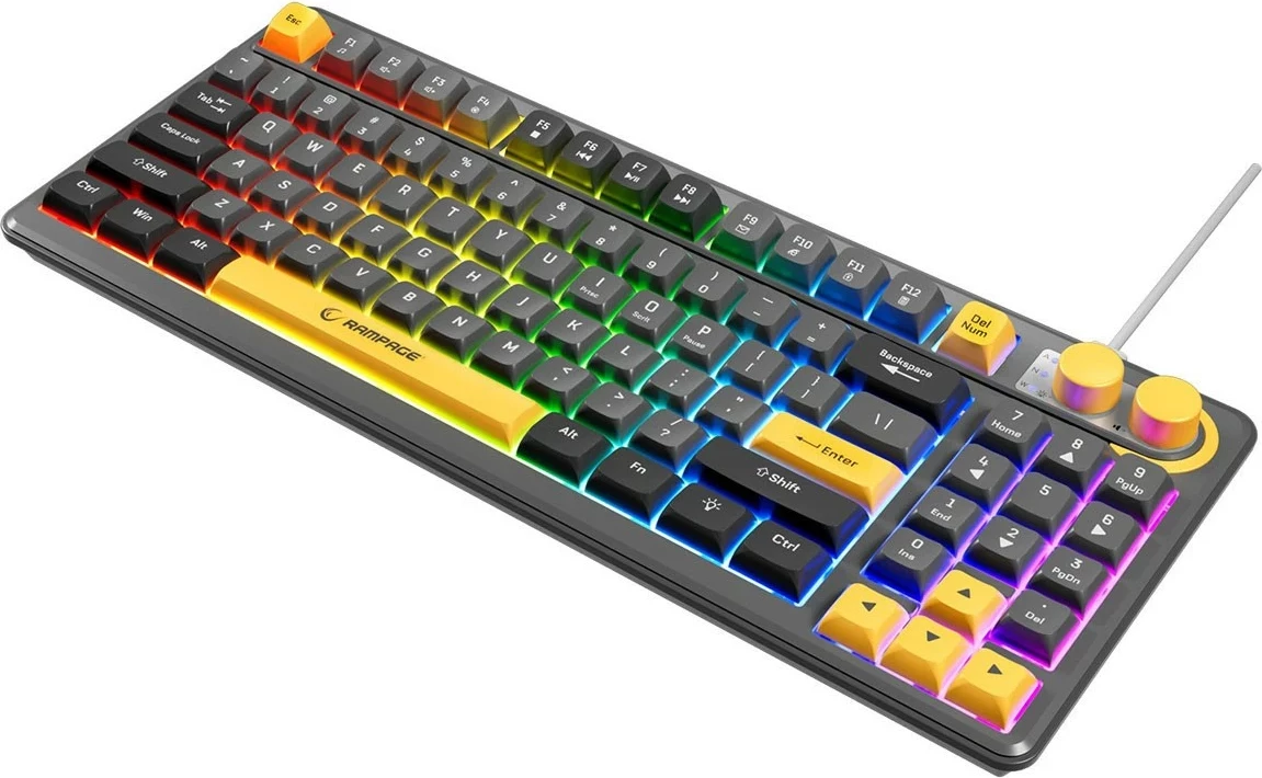 Tastierë gaming Rampage CYCLONE KNOB RGB 90%, 90 tasta, USB-C, e zezë
