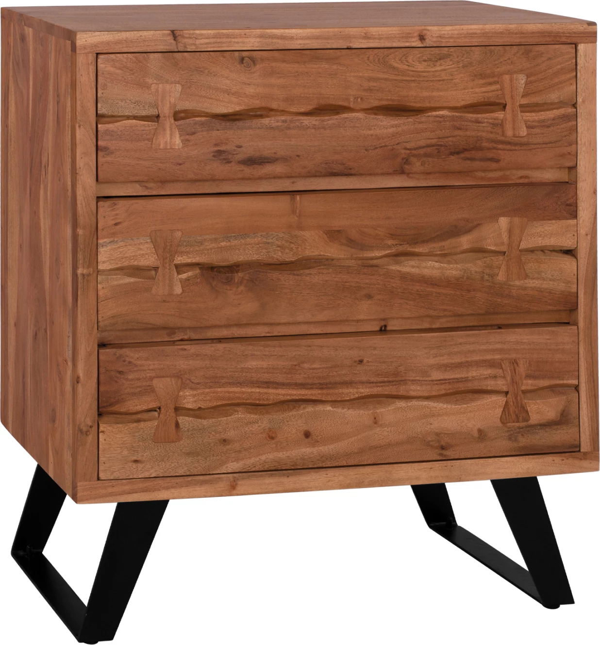 Komodë me 3 sirtarë, dru akacie masiv, këmbë metalike, FH8474.11, 80x35x85cm