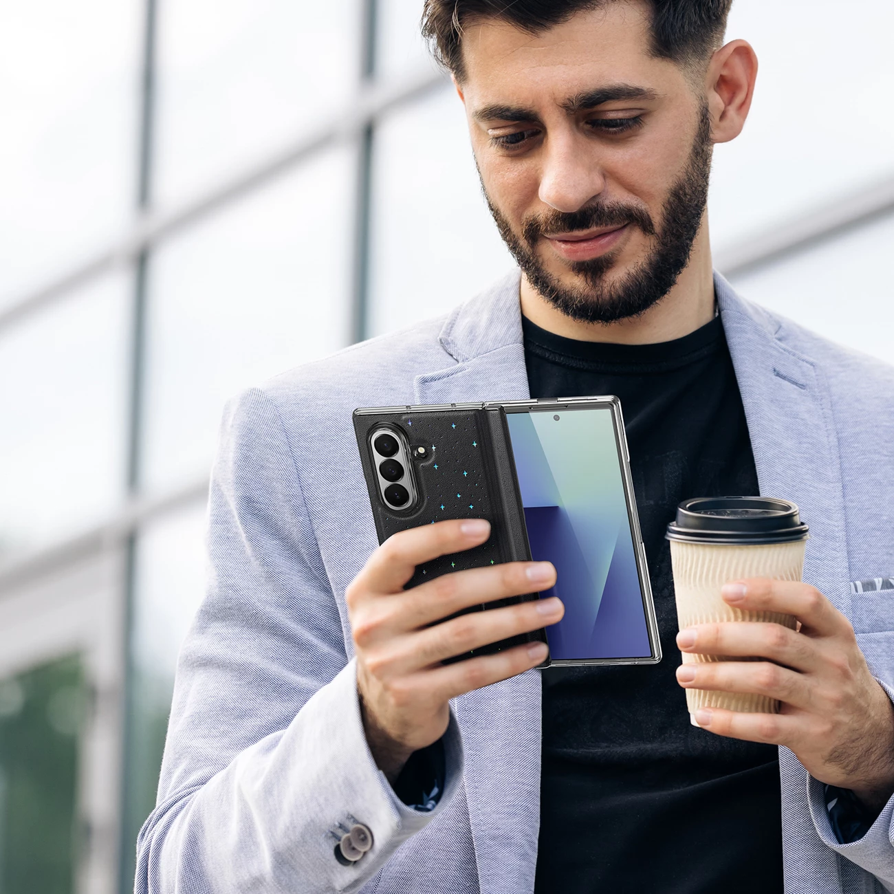 Mbështjellës Dux Ducis Stex për Samsung Galaxy Z Fold 7, me stand 360°, me xham të temperuar, i zi
