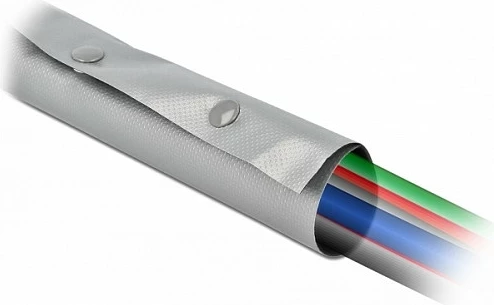 Mëngë mbrojtëse kabllosh DeLOCK 2 m x 30 mm, PVC, me kopsë snap, -15 deri 85°C, Zi/Gri