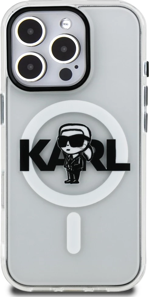 Mbështjellës Karl Lagerfeld IML Karl Sketch Logo MagSafe për iPhone 16 Pro Max, transparent, në kuti