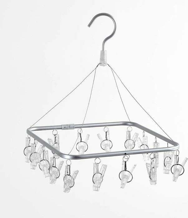 Tharëse rrobash me kapëse Rayen 0337, 16 kapëse, alumin/ABS, 28.5×28×2.5 cm, argjendtë