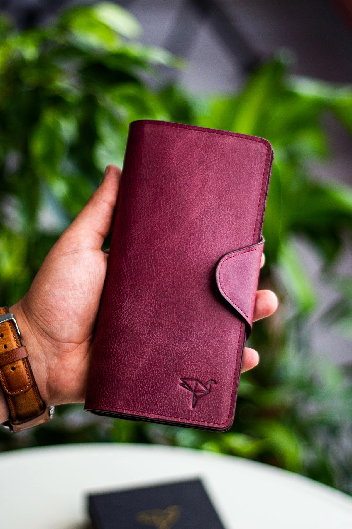 Portofol unisex, lëkurë natyrale, ngjyrë e kuqe Claret, Zoozie Bags, Axel
