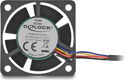 Fan për kasë DeLOCK 67299, 40 mm, 24 V, 4-pin, 6200 RPM, i zi