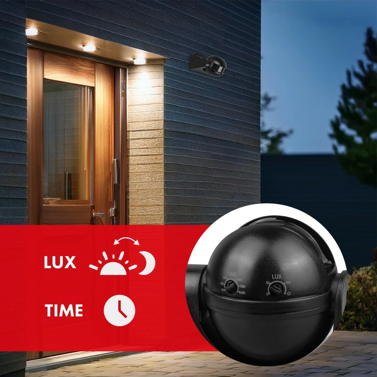 Sensor lëvizjeje PIR Maclean MCE358, IP44, rreze 12 m, ngarkesë max 300/1200 W, i zi