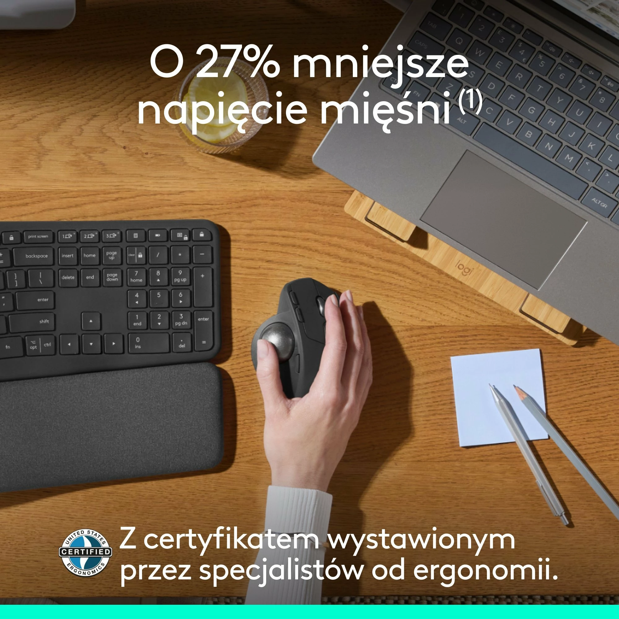 Maus Logitech MX Ergo S 910-007260 trackball wireless 2000 DPI me pjerrësi 20° me karikim USB-C, i zi