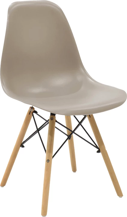 Karrige Julita, PP, ngjyrë kapuçino, këmbë druri natyral, 46x52x80cm, set prej 4 copësh