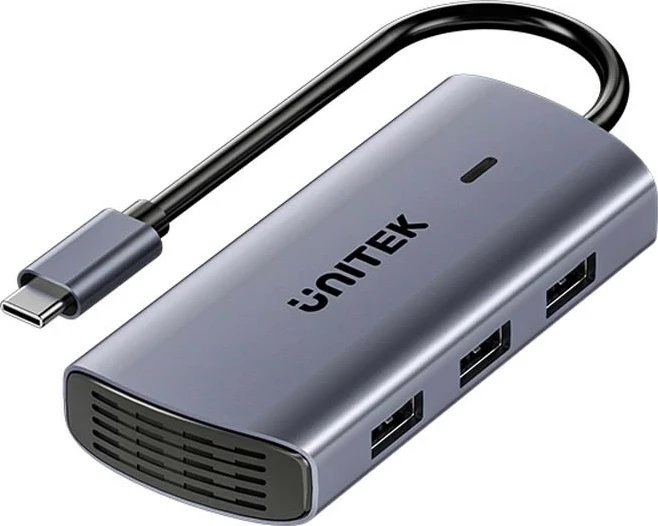 Hub USB-C Unitek 6n1, 3x USB-A 3.0, HDMI 4K@30Hz, RJ45, PD 100W, gri