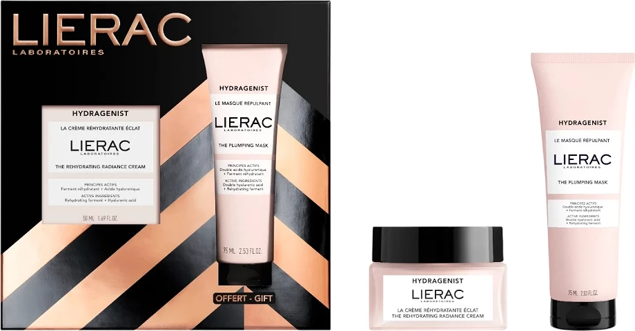 Set krem hidratues dhe maskë fytyre LIERAC Hydragenist Hydrating Brightening për femra, 50ml + 75ml