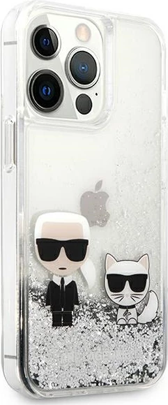 Mbështjellës Karl Lagerfeld Liquid Glitter Karl & Choupette për iPhone 13 Pro/13 6.1", argjendtë