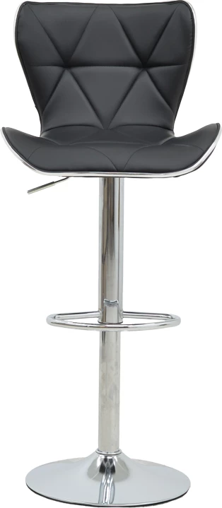 Karrige për bar Jorine, lartësi e rregullueshme, lëkurë artificiale e zezë, bazë kromi, 53x44x114cm, set prej 2 copësh